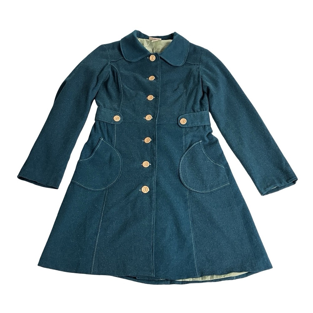VTG Y2K EC Star Coat Womens S Green Peter Pan Collar Preppy Academia Whimsy Twee